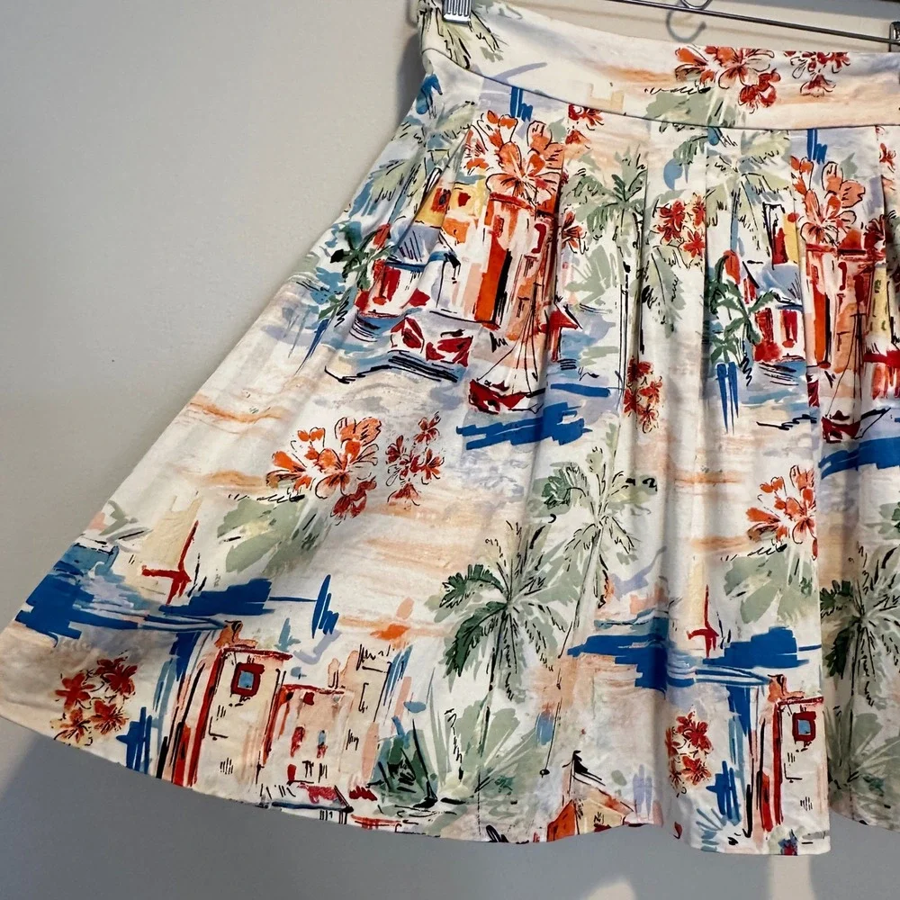 Lorsay Tropical Scenic Skirt Women 34 / 2 US Pleated Cotton Blend Beach Vacation